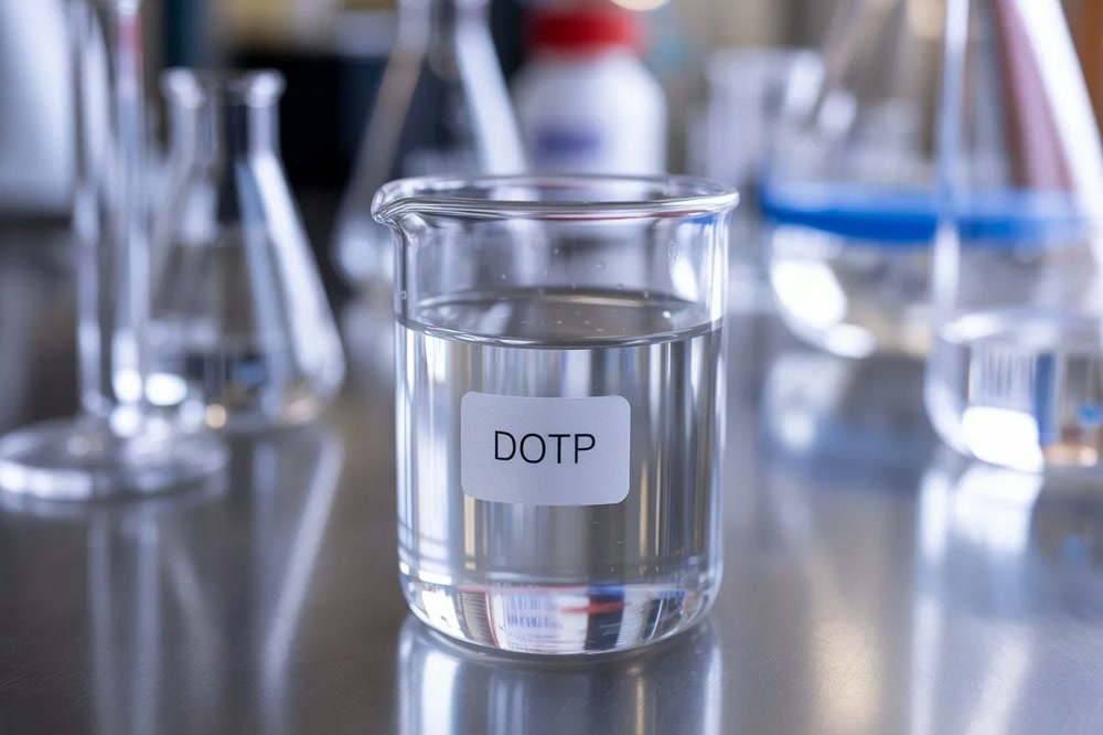 كأس مخبرية تحتوي على ملدّن DOTP شفاف